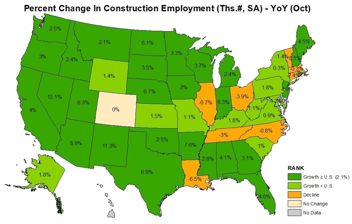 US Map of Construction Jobs