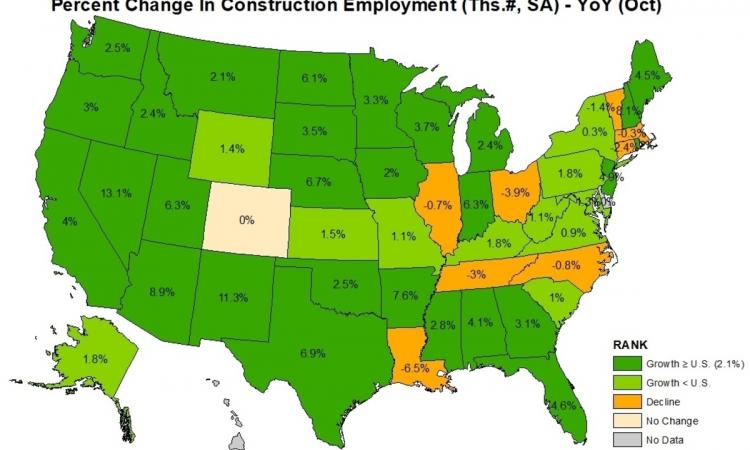US Map of Construction Jobs